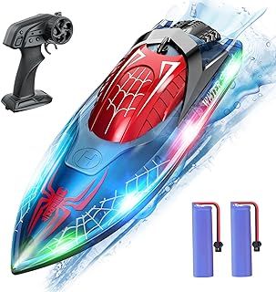 RC Spider Boat with LED Light for Kids, 2.4Ghz Full Proportional Remote Control Boat for Pools and Lakes, 80 Min Running Time, Pool Toys, Capsize Recovery