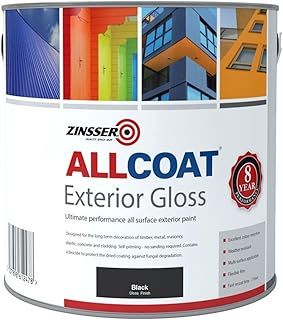 Zinsser Allcoat Exterior WB (Gloss Finish) Ready Mixed Colours 1 litre Black