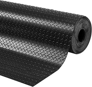Rubber Garage Floor Mat 3.3 x16.4 FT Flooring Roll Non-slip Checker Plate Matting,Heavy Duty Insulated Flooring Tiles Waterproof,3mm Thick Gym Mat for Garage Workshop Boat Shed Van