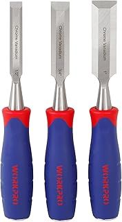 WORKPRO Wood Chisel Set, 3 Pieces Wood Carving Chisels 12 mm, 19 mm, 25 mm, Cr-V Bevel Edge Chisels with Steel Hammer End and Non Slip Handle for Woodworking, Wood Carving and Sculpting
