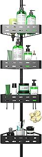 Cooeco 4-Tier Telescopic Shower Caddy, Adjustable Corner Storage Organizer No Drill, Rustproof Shelf with Hooks for Bathroom, Height Adjustable 63.5-290 cm