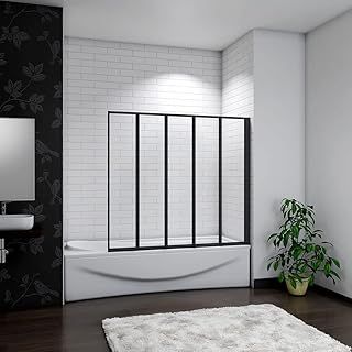 1200x1400mm New Black Framed 5 Folding Pivot Shower Bath Screen Panel