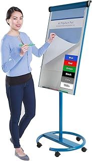 Mobile Magnetic Flipchart Easel from Wonderwall | Height Adjustable | (H)1000 x (W) 700mm - 6 colours to choose, incl. (Blue) - for School, Office, Training, Tutoring