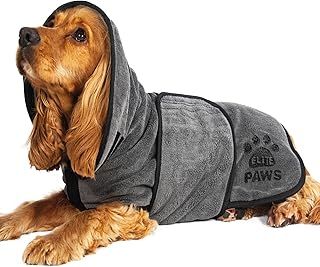 Elite Paws™ UK: Luxury Dog Drying Coat, Thicker & Softer Than Most Bath Robes, Dries Pets in About 20-30 Mins, Super Absorbent Microfibre, Limits Mess, Covers Ears, All-Season Dressing Gown Towel, M