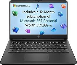 HP Stream 14" Laptop, Intel N4120 Processor, 4 GB RAM, 64 GB eMMC, Intel UHD Graphics, HD Display, Dual Speakers, Microsoft 365 Personal 12 month included, Win 11, Jet Black, 14s-dq0000sa