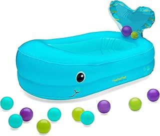 Infantino Whale Bubble Bath Inflatable Tub - Cozy Bath Space with 10 Floating Balls, Jingle Tail & Heat Indicator for Babies 6-24M