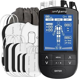 Comfytemp 4 Outputs TENS Machine for Pain Relief, Nerve Muscle Stimulator with 24 Modes, DIY Mode, Rechargeable TENS EMS Machine for Back, Neck, Shoulder, Sciatica, endometriosis, Period Pain, 10 Pads