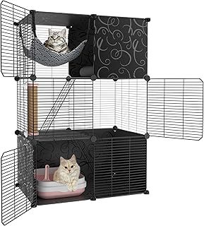 Cat Cages Indoor, 3 Tier Cat Cage Enclosures, DIY Metal Wire Cat Crate Playpen House Kennel Condo Villa with Cat Litter Box, Suitable for Ferret, Chinchilla, Hamster