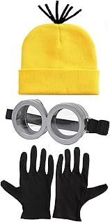AWAVM Steampunk Goggles Glasses Yellow Beanie Knit Hats Black Gloves for Halloween Costume Cosplay Party Supplies,Gru Costume for Halloween Wild Dress Kid