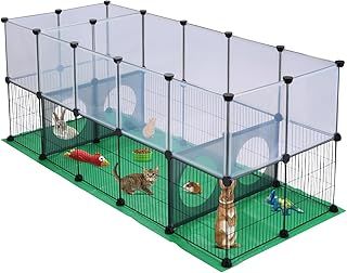 Rabbit Playpen, Guinea Pig Cage, One Door Design for Small Animal, Bunny, Puppy, Kitten, Hedgehog, DIY, Expanded,Exercise Fence with Mat, 153 x 64 x 64cm (36 Panels)