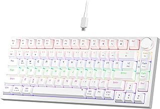 Newmen GM326 Mechanical Keyboard,Wired Gaming Keyboard,75% Percent TKL Hot Swappable Compact LED Backlit USB C Mechanical Gaming Keyboards with Knob for PC Windows Mac,QWERTY Layout,White,Red Switches