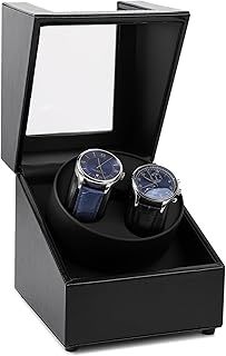 Kalawen Latest Double Watch Winder Box, Mute Japanese Motor, Dual Automatic Watches Winder Rotation Storage Display Box for Automatic Mechanical Watches-Black
