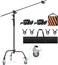 Soonpho 330cm C-Stand 100% Stainless Steel Heavy Duty Photography C Stand,Light Stand with 4.2ft/128cm Extension Boom Arm and Spring Damping for Recording Studio,Reflector,Softbox,Monolights（Black）