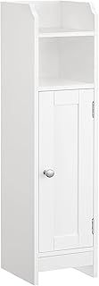 VASAGLE Slim Bathroom Floor Storage Cabinet with Door and Shelves, Freestanding Bathroom Storage Unit, Narrow Bathroom Toilet Paper Storage Cabinet, Adjustable Shelves, White BBC310W01