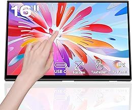 Akntzcs Touchscreen Portable Monitor 16 Inch Full HD 1920x1200P Touch Screen USBC Monitor IPS Display, 300cd/m², External Portable Monitor for PC Laptop Phones Computer Ras Pi, Built-in Kickstand