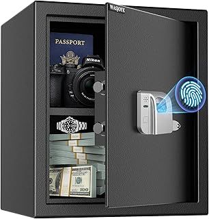 43L Fingerprint Security Cabinet Safe Box WASJOYE Electronic Personal Home Safe with Biometric Safety Fingerprint Key Lock for Office Hotel Jewelry Gun Safe Storage (45 * 42 * 36cm)