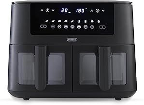 Tower T17151 Vortx Dual Basket Air Fryer with Vizion Viewing Windows, 9 Preset Functions, 8L, 3040W, Black