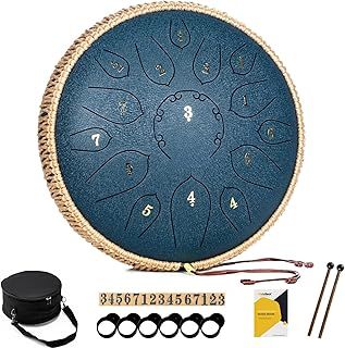 MeloBeat Steel Tongue Drum - 12 Inch 15 Notes Tongue Drum - Hand Pan Drum with Music Book, Handpan Drums Mallets and Carry Bag, D Major (Navy Blue)
