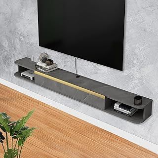 Pmnianhua Floating TV Stand, Wall Mounted Entertainment Center TV Media Console, Floating Shelves with Door, Floating TV Cabinet Large Storage TV Bench for Living Room (Dark Grey, 120cm)
