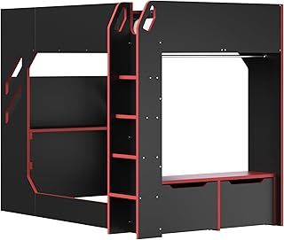 Recoil - Single High Sleeper Bed for Kids, Gaming Bed with Desk and LED Lighting, Heavy Duty and Sturdy, TV Compatible, Space-Saving Design (Black)