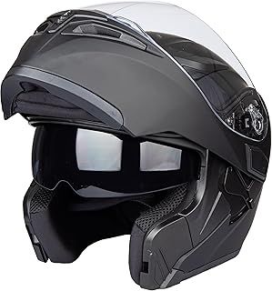 Flip-Up Motorcycle Helmet Dual Visor Sun Shield Flip up Modular Motocross DOT ECE Approved Helmets (Medium, Matte Black)