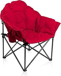 ALPHA CAMP Moon Chair Heavy Duty Camping Chair Up to 160 Kg Folding Camping Chairs for Adults with Cup Holder and Carry Bag, Red