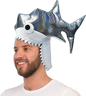 Shark Costume Hat. Handmade Twinkling Silver Shark costume Party Crazy Hat with 3D Embroidered Eyes.