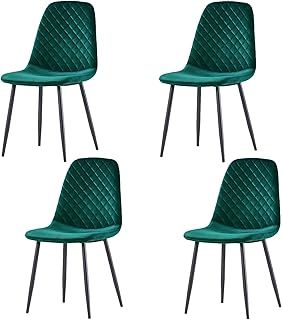 Set of 4 Velvet Dining Chairs Fabric Upholstered seat with Metal Legs Dressing Lounge Home(Green,4)