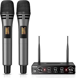 TONOR TW350 Wireless Microphones for Singing,UHF Handheld Dynamic Karaoke Mics& Receiver for Deveices with XLR&6.35mm Audio Interfaz, 200ft. for Wedding, DJ, Party, Church,Outdoor Events, Grey