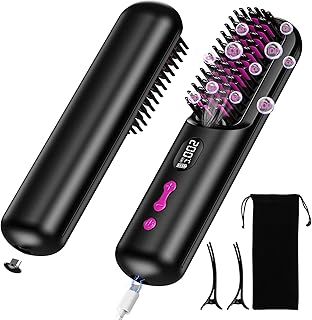 Cordless Hair Straightener, Portable for Travel, Negative Ions 9600mAh USB Rechargeable Heated Straightening Brush Hot Comb for Women (With Airplane Mode Plug)