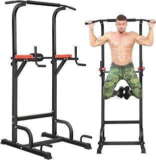 BangTong&Li Power Tower Dip Station Adjustable Pull Up & Dip Stands Multi-Function Strength Training Pull up Bar Fitness Equipment for Home Gym