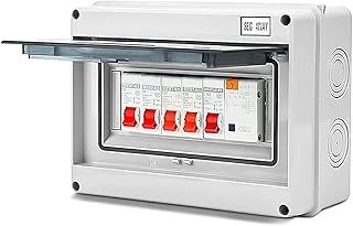 Consumer Unit 4 Way Fuse Box, Leakage Circuit Breaker Box 63A 30mA RCD with 4 MCBs (2x6A, 20A, 32A), Durable Safety Fuse Board for Garage, Caravan, and Home Electrical Protection