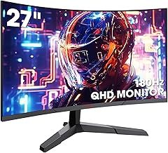 KOORUI 27 Inch Gaming Monitor, QHD 1440P Curved Monitors 180Hz VA 1ms 1500R PC Screen with Adaptive Sync, HDMI/DP, VESA Compatible, Tilt Adjustable, Eye Care