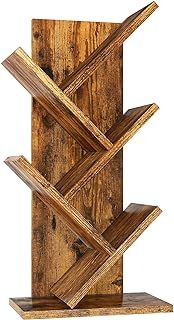 YMYNY 4 Tier Tree Bookshelf, Small Bookcase, Modern Wood Book Storage Rack, Freestanding Book Shelf for Books/Movies/CDs, Narrow Display Rack for Living Room, Home Office, Rustic Brown HBC014H