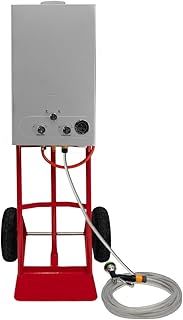 Portable Horse Shower with Steel Trolley 18L Tankless Instant Hot Water Gas Boiler LPG Heater 0-75°C 10m Water Hose & 9-Pattern Spray Gun Camping Outdoor 10" Pneumatic Tyres Battery Powered 36KW