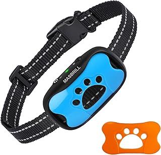 MASBRILL Anti Bark Collars for Dogs, Rechargeable Bark Collar for Small Medium Large Dog, Dog Barking Collar with Vibrating Beep Training, Stop Dog Barking Deterrent Device 7 Sensitivity Levels(Blue)