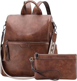 RAVUO Backpack for Women, Anti Theft Leather Rucksack Convertible Ladies Shoulder Bag Handbag with Guitar Shoulder Strap,Coffee