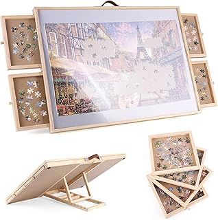 Ruication Jigsaw Puzzle Board Folding Tilting Puzzle Table Wooden Jigsaw Board Non-Slip Mat Surface for 1000 pieces 4 Sliding Drawers Storage System For Adults Kids Children Boy Girl Gift