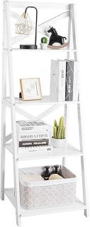 COSTWAY 4-Tiers Ladder Shelf, Modern Leaning Bookcase Plant Flower Stand, Home Office Storage Unit Organiser Display Rack for Living Room Bedroom (White)