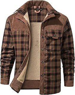 Mr.Stream Men's Padded Lumberjack Plaid Flannel Fur Lined Button Warm Shirt Sherp Jacket, One Size, Winter, Regular Fit, Polyester, T-Back, Overcoat, Coat