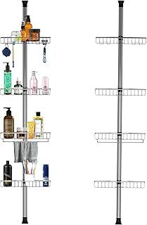 Blue Canyon 4 Tier Stainless Steel Shower Caddy, No Drill Bathroom Shelf, Telescopic Shower Caddy, Powder Coated Adjustable Shelves for Soap, Shampoo, Corner Shelf, Bathroom Organizer, Silver