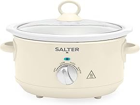 Salter Retro 3.5L Slow Cooker – 3 Heat Settings & Keep Warm, Dishwasher Safe Ceramic Pot, Tempered Glass Lid, Cool Touch Handles, Family Cooking, Stews, Casseroles, Curries, Cream, 200W, EK6249CRM