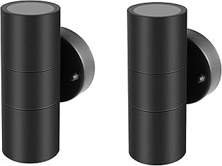 Kerry Outdoor Wall Lights, Up Down Mains Powered Lighting, Black Stainless Steel IP44 Waterproof, Exterior Wall Sconce for Indoor, Front Door, Patio, Hallway, Porch, Garden, Garage, Post - 2 Pack