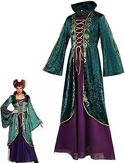 Costumes Adult Women, Women Winifred Sanderson Costume, Winifred Sandersons Dress, Women Medieval Green Velvet Dress, Green Witch Robe Dress Halloween Carnival Cosplay Costume