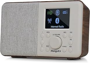 SR10 WIFI Internet Radio with DAB+, Podcast Player, Smart DAB Radio with Bluetooth, FM Radios,Kitchen Radios Mains and Battery, Color Display, Dual Alarms, Presets,APP Control-Walnut