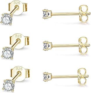 Gulicx 3 Pairs Silver Stud Earrings Set for Women Girls, Hypoallergenic 925 Stering Silver Tiny Round Cubic Zirconia Simulated Diamond Stud Earrings,Small Sleeper Cartilage Studs, Size: 2, 3, 4mm