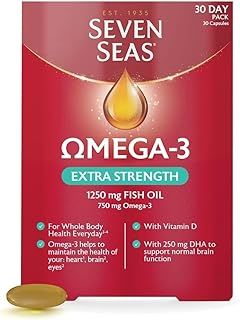 Seven Seas Omega-3 Fish Oil Extra Strength, One-A-Day, Vitamin D, 1250 mg Fish Oil, 750 Mg Omega-3 + 250 mg, 30 High Strength Tablets