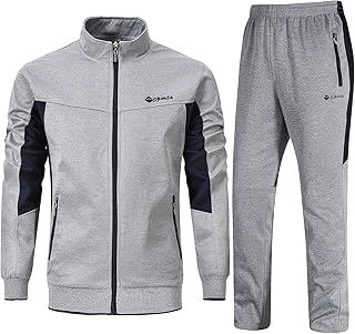 Rdruko Mens Tracksuit Set Hooded Jacket Sweatsuits Jogging Tops Full Zip Joggers Sports Sweatsuit with 2 Pockets