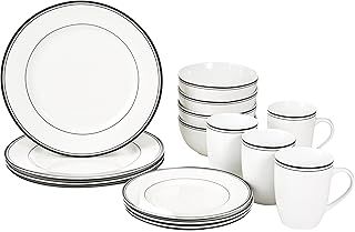 Amazon Basics Cafe Stripe Dinnerware Set with 16-Pieces - Black