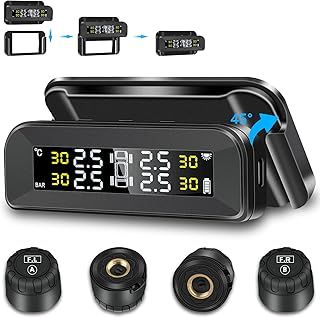 Vtopek Tyre Pressure Monitoring System TPMS Solar Wireless Car Tyre Pressure Monitor System with Removable Bracket with 4 External Sensors Real-time Temperature Pressure 1.5-6bar Tire Tpms for Car SUV